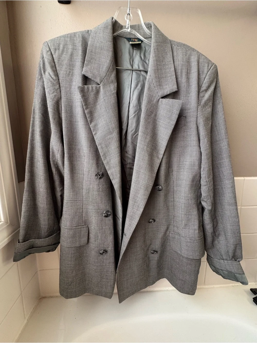 100% Pure New Wool Gray Double-Breasted Blazer